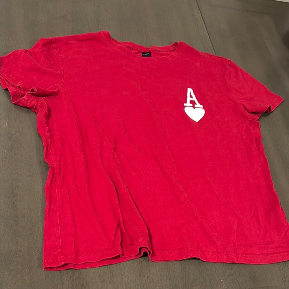 SHEIN Red Short Sleeve Tee with White Heart Detail